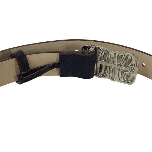 HEAVEN MAYHEM Size S Gaia Belt Brown Crocodile Embossed Leather Silver Buckle - Picture 7 of 9